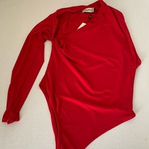 One sleeve red body suit